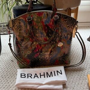 Brahmin Colorful Croc-Embossed Large Duxbury Satchel in Whimsical Melbourne